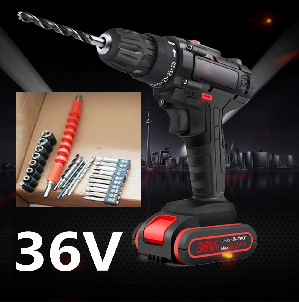 

Max 36V Electric Screwdriver Lithium Battery Rechargeable Multi-function Cordless Drill Power Tools