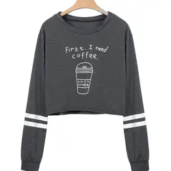 OEAK для женщин милая кофейная чашка письмо печати толстовки Лоскутная рубашка повседневное Harajuku пуловер женский укороченный верхняя одежда