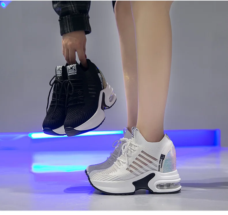 Fashion Spring Women Bling Shoes Mesh Wedge Sneakers Summer Breathable Casual Shoes Woman Round head casual shoes