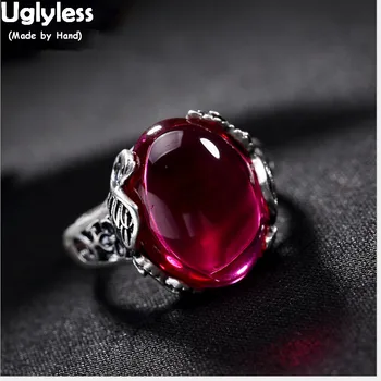 

Uglyless Real 990 Fine Silver Jewelry Natural White Chalcedony Jewelry Women Dress Finger Rings Vintage Engrave Plum Flower Ring