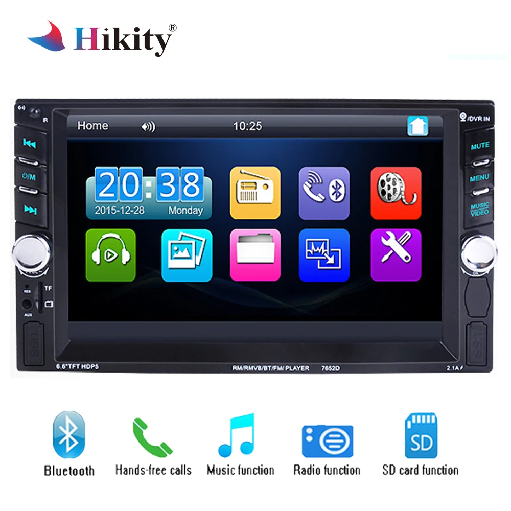 

Hikity 2 din Car Radio MP5 Player 7652D Stereo Autoradio 6.6" HD Touch Screen Bluetooth FM/USB/AUX Input Support Rearview Camera