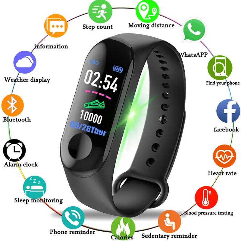 

M3 Sport Smart Bracelet Watch Wrist Mi Band 3 Heart Rate Monitor Blood Pressure Fitness Tracker New Wristband for IOS Android