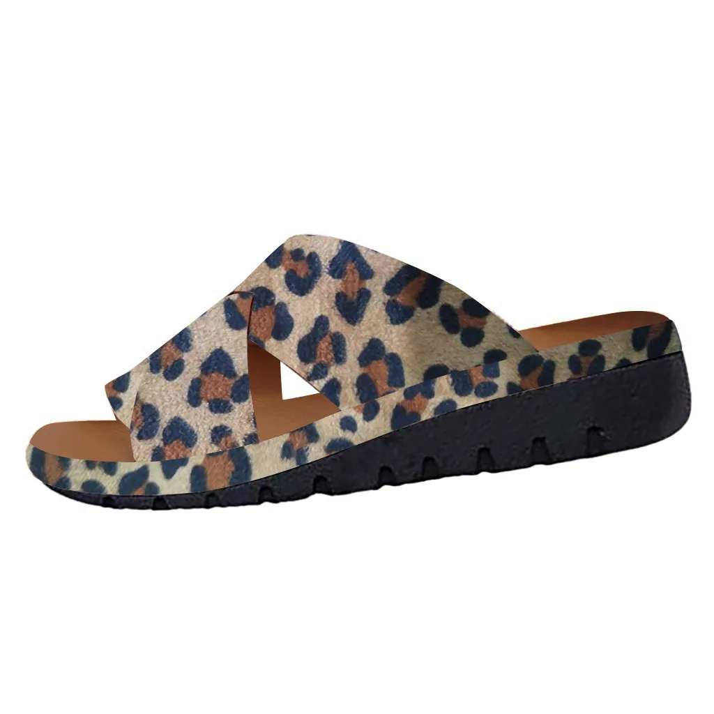 

SAGACE Women Fashion Flats Leopard Wedges Open Toe Beach Shoes Roman Slippers Sandals Slip-On Platform Summer Flock shoe June 5