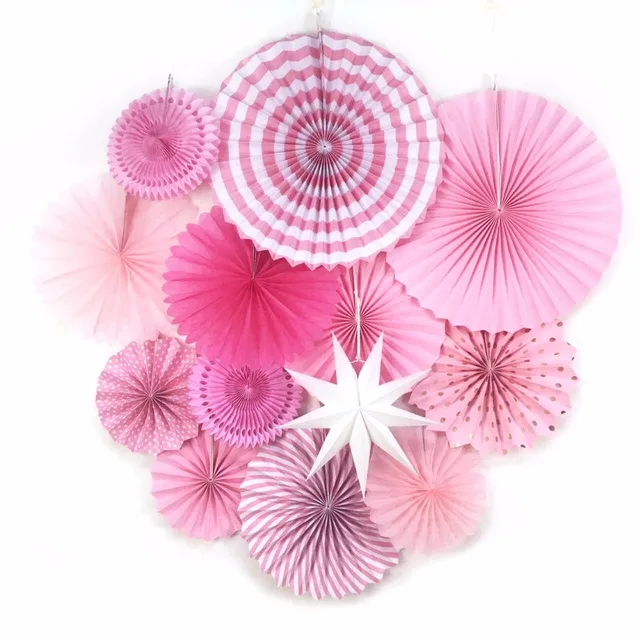 13pcs Set Pink Theme Party Supplier Paper Fan Hanging Decorations 13pcs Set Pink Theme Party Supplier Paper Fan Hanging Decorations Rosettes Backdrop Birthday Bridal Showers Weddings Decor