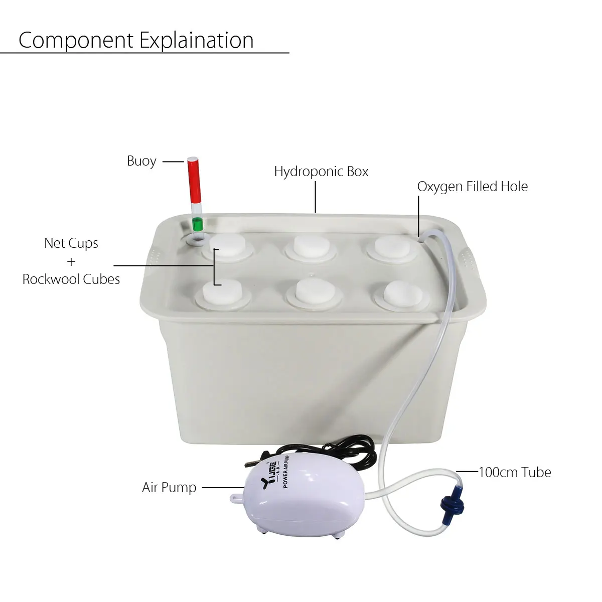 6 Holes Plant Site Hydroponic System Indoor Garden Cabinet Bubble Planters Nursery Pots 220V/110V US Plug