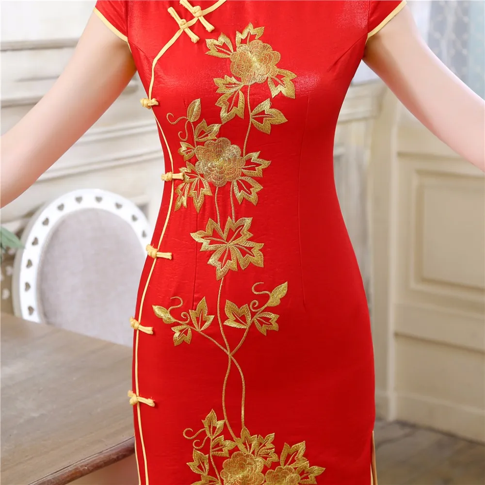Шанхай история стиль китайское традиционное платье красное свадебное платье длинное вечернее платье Цветочная вышивка Ципао