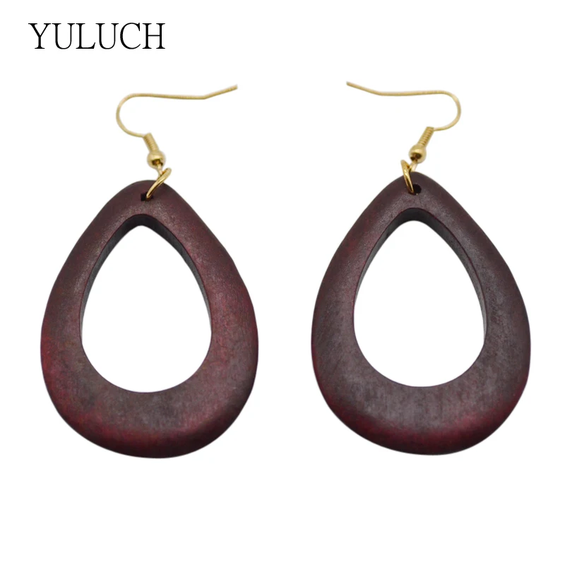 

YULUCH 1 Pair New 2017 Earring for Woman Design Handmade Wood Earring Hollow Round Eardrop MS Big Waterdrop Earring Jewelry