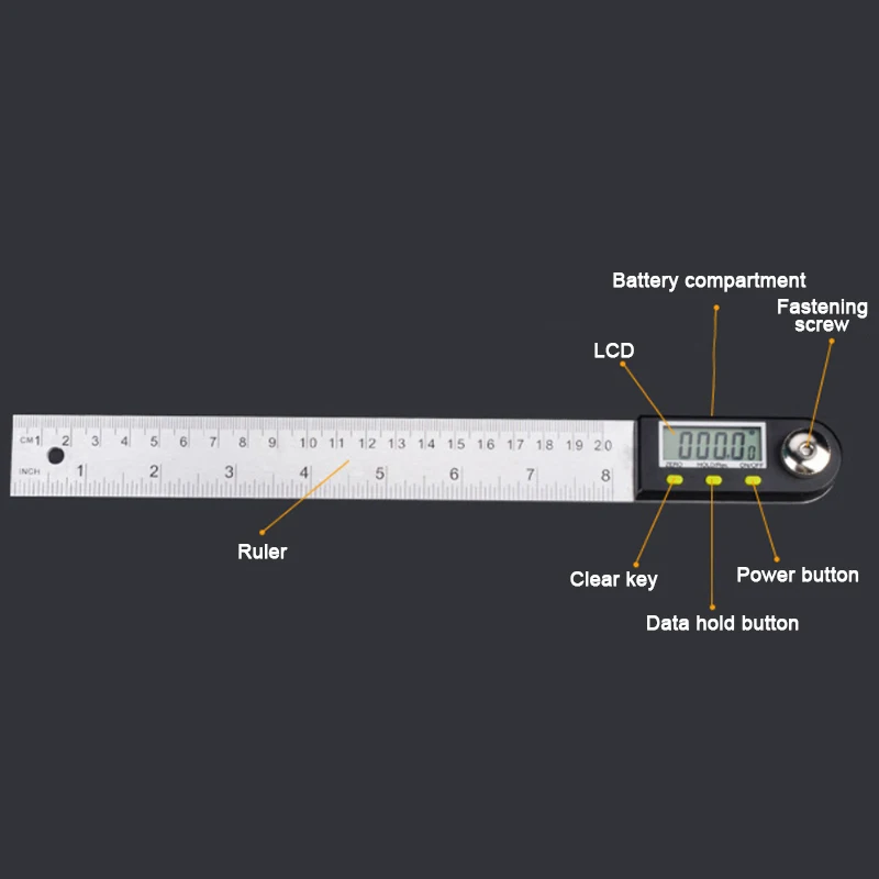 Электронный IP54 из нержавеющей стали угловая линейка для деревообработки транспортир цифровой штангенциркуль дисплей Многофункциональный 360 градусов
