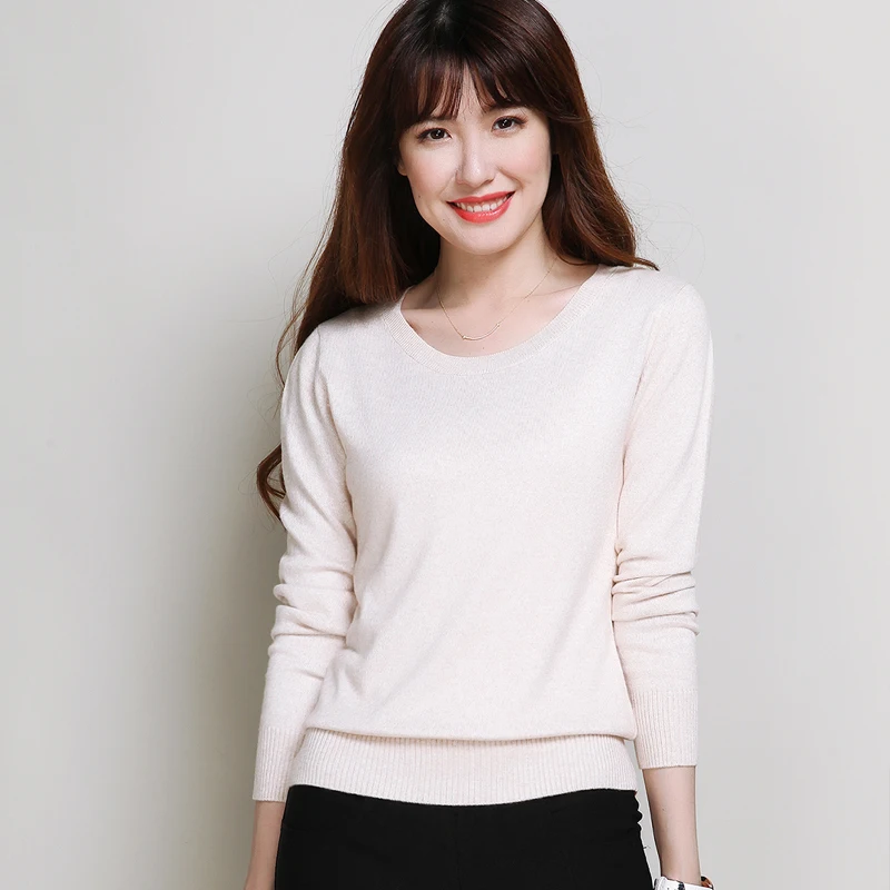 

Spring and Autumn New Women's Round Neck Pullover Fashion Casual Solid Color Cashmere Wool Sweater Loose Knit Shirt Shirt Large