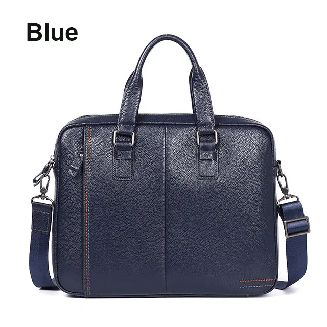 blue Модный мужской портфель из натуральной кожи, мужская кожаная сумка-мессенджер, большая дорожная сумка на плечо для ноутбука, мужская сумка, портфель - Цвет: blue