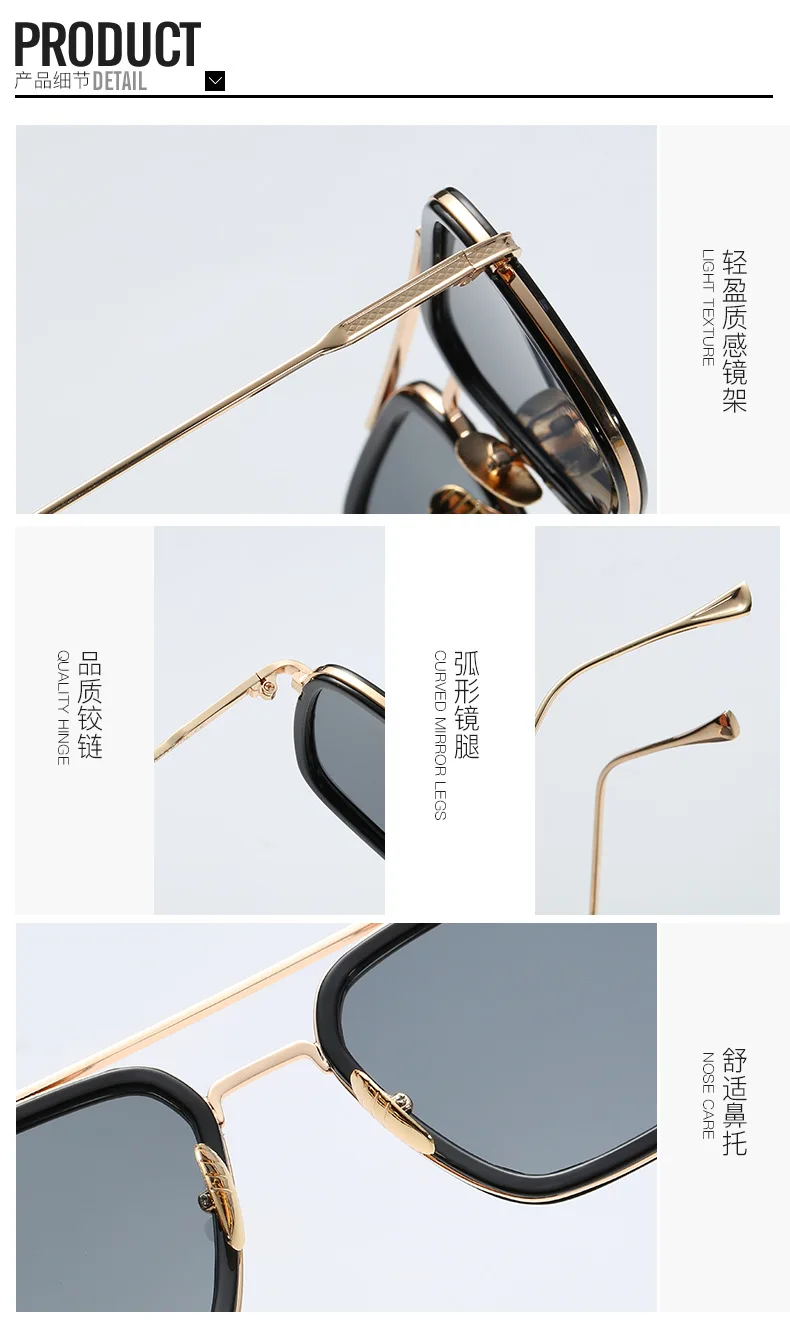 DPZ модные Мстители стиль полета Tony Stark Солнцезащитные очки Мужские квадратные брендовые дизайнерские солнцезащитные очки Oculos De Sol ретро