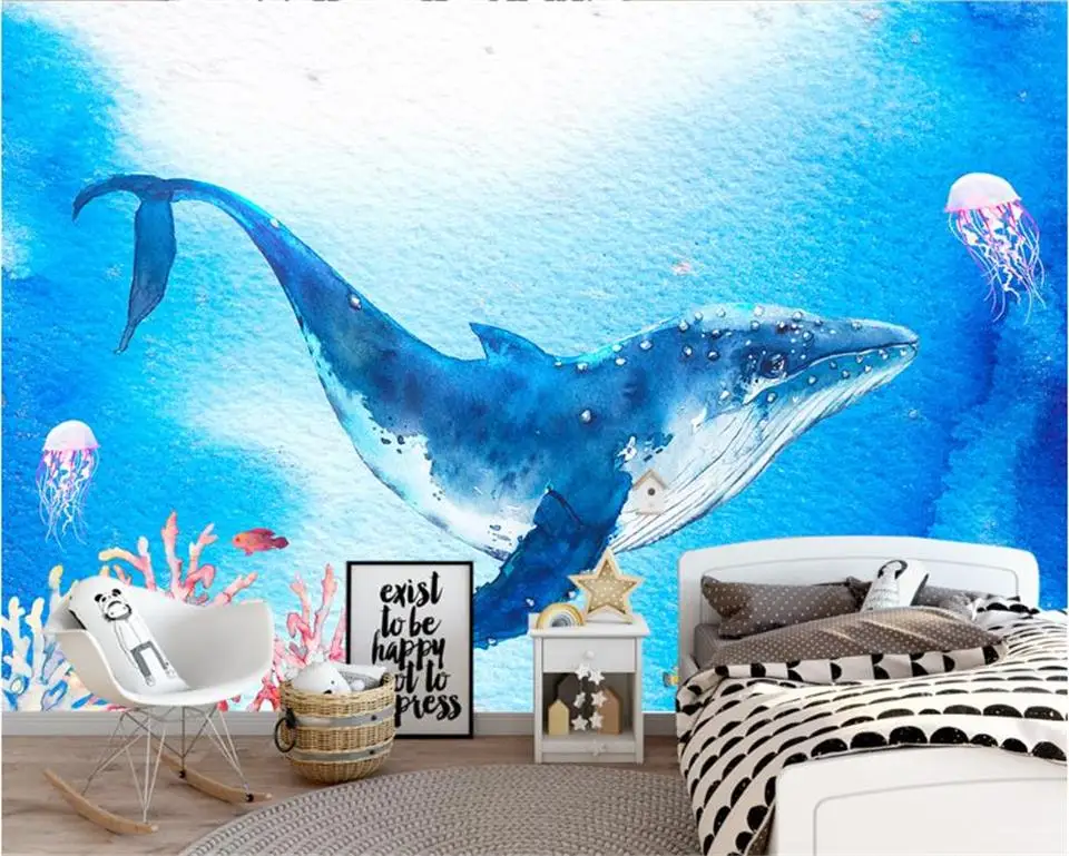 

3d wallpaper photo wallpaper custom living room mural watercolor whale seabed painting sofa TV background wallpaper for walls 3d