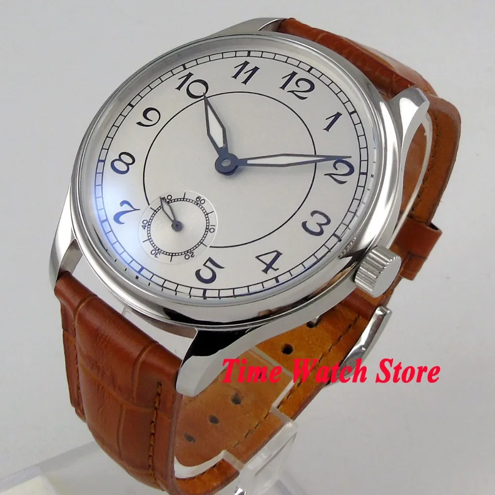 

Parnis 44mm 6498 hand winding Men's watch waterproof white strile dial luminous black marks leather strap28