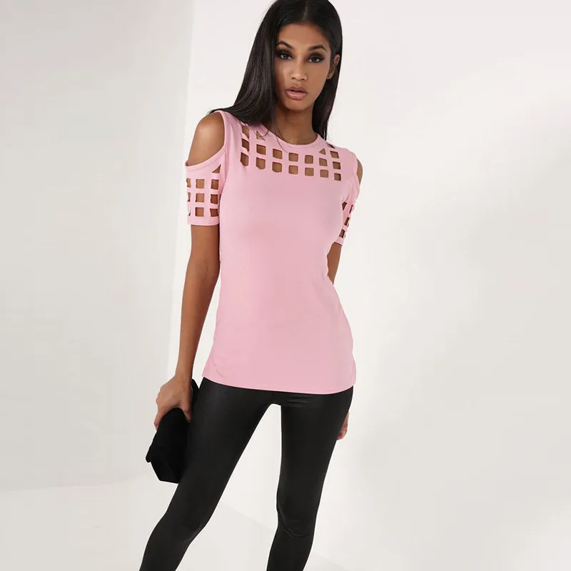 Ahmagen Summer Woman Fashion Off Shoulder Top Ladies Tee Shirts Casual Short Sleeve T Shirt Black Crew Neck Asymmetric Hem T-shirt08