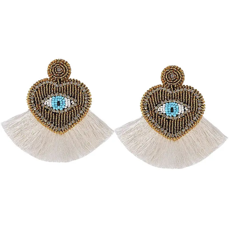 Ethnic Beaded Heart Eye shape Tassel Statement Earrings Jewelry Bohemian Vintage Chic Birthday Gift Drop Earring for Women - Окраска металла: 1