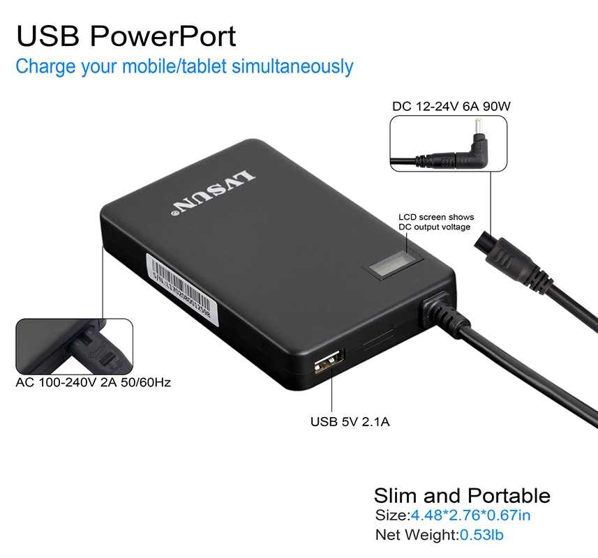 LVSUN 12-24 в 90 Вт универсальный адаптер питания для ноутбука зарядное устройство для Toshiba ASUS Delta samsung Dell ноутбук зарядные устройства