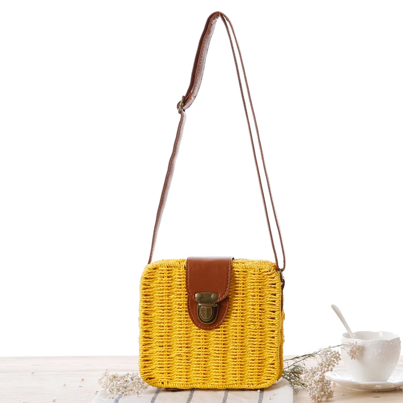 

Summer Straw Bags Mini Woven Flap Sweet Pastoral Style Rattan Bag bolso mimbre Candy Color Shoulder Bag Hand Made Exquisiteness
