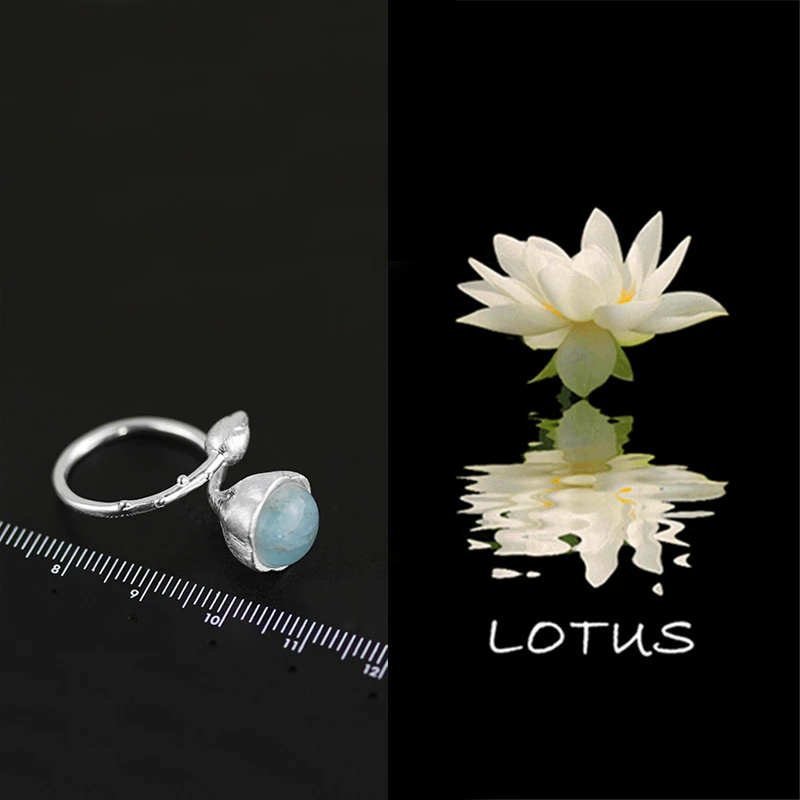 Muduh Collection Real 925 Sterling Silver Natural Stone Handmade Designer Fine Jewelry Elegant Lotus Buds Rings for Women