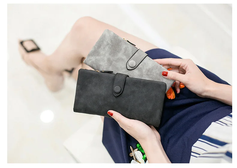 MJ Women Leather Wallets Matte PU Leather Long Wallet Lady's Brand Design Bi-Fold Clutch Purse Coin Pocket Multiple Card Holder (16)
