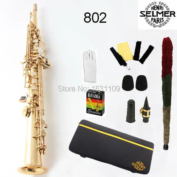 Best price at $357 Cheap Free shipping EMS France Selmer Soprano Saxophone 802 Professional B Golden Straight Sax mouthpiece With Case and Accessories
