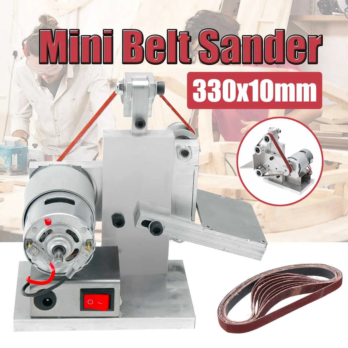 

DIY Mini Belt Sander Desktop Grinder Polishing Grinding Sharpening Machine Buffer Electric Angle Grinder 330x10MM New Arrival