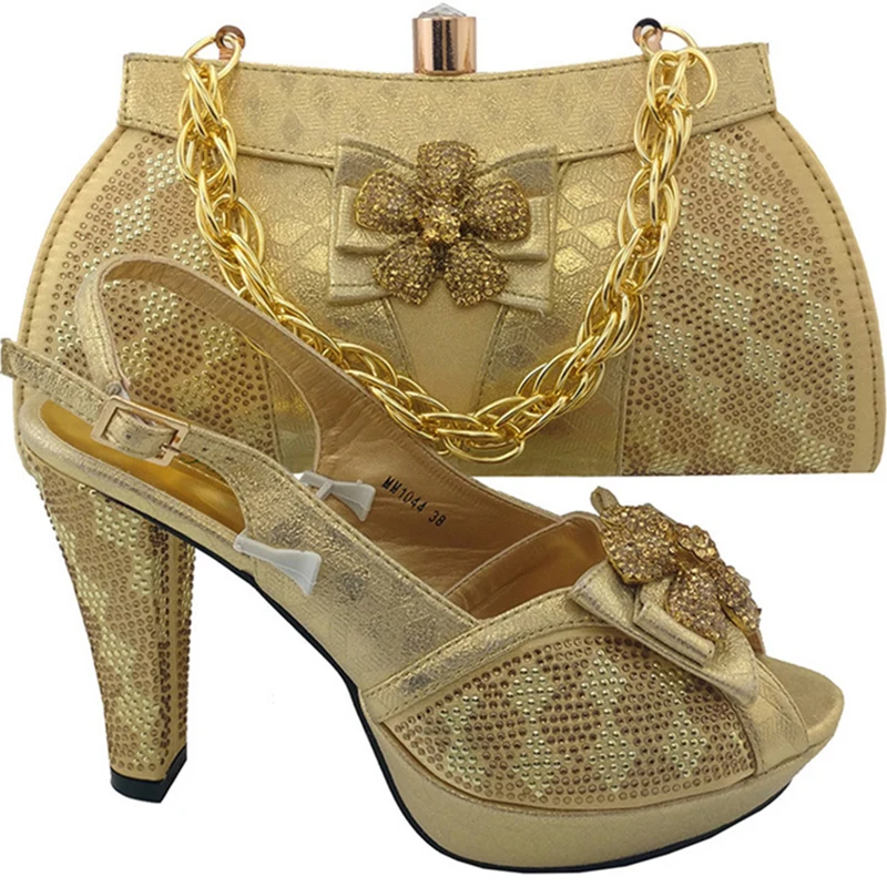 RUTILANT Gold Color Matching Shoes and Bag for Women