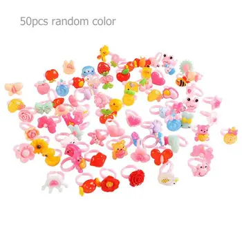 

50pcs Children Plastic Ring Cartoon Animal Finger Ring for Kids Birthday Party Beauty Fashion Toy Colorful Girl Pretend Play Toy