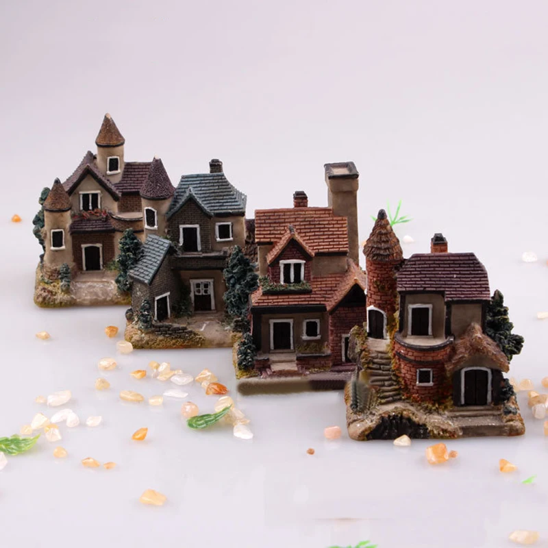 Resin Mini Fairy Garden Miniature Thatched House Landscape Micro Decorate Ornament