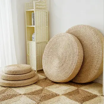 

Height 30cm Diameter 70cm Natural Straw Round Pouf Tatami Cushion Floor Cushions Meditation Yoga Round Mat Zafu Chair Cushion