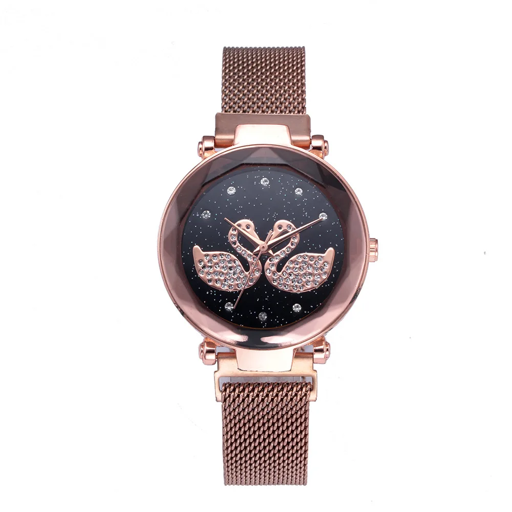 

Luxury Swan Diamond Starry Geometric Surface Women's Watches Hot Fashion Magnet Buckle Ladies Wristwatches Female Creative Watch