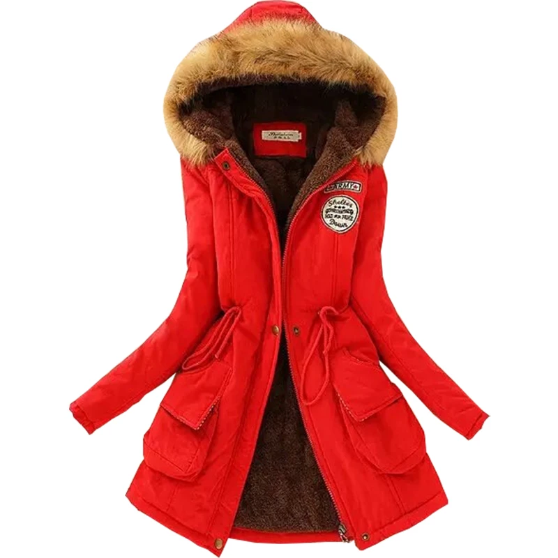 

Winter Down jacket women's plus size fur collar thick warm coat long waist plus velvet cotton women's clothing vestidos QK001