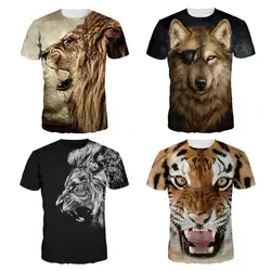 Лето Животное, лев, Тигр г. 2019 волк собака печатных повседневное фитнес унисекс короткий рукав для женщин Femme Футболка футболки для мужчин