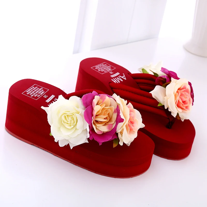 Обувь- Лидер продаж для Для женщин ручной работы модные шлепанцы стиль Мягкий цветок летние пляжные вьетнамки большой размер 35–42
