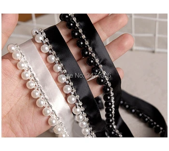 

2 meters Pearl studded ribbon lace trim DIY Wedding decoration accessories Hand-made garment lace material Pearl lace wide 2.5cm