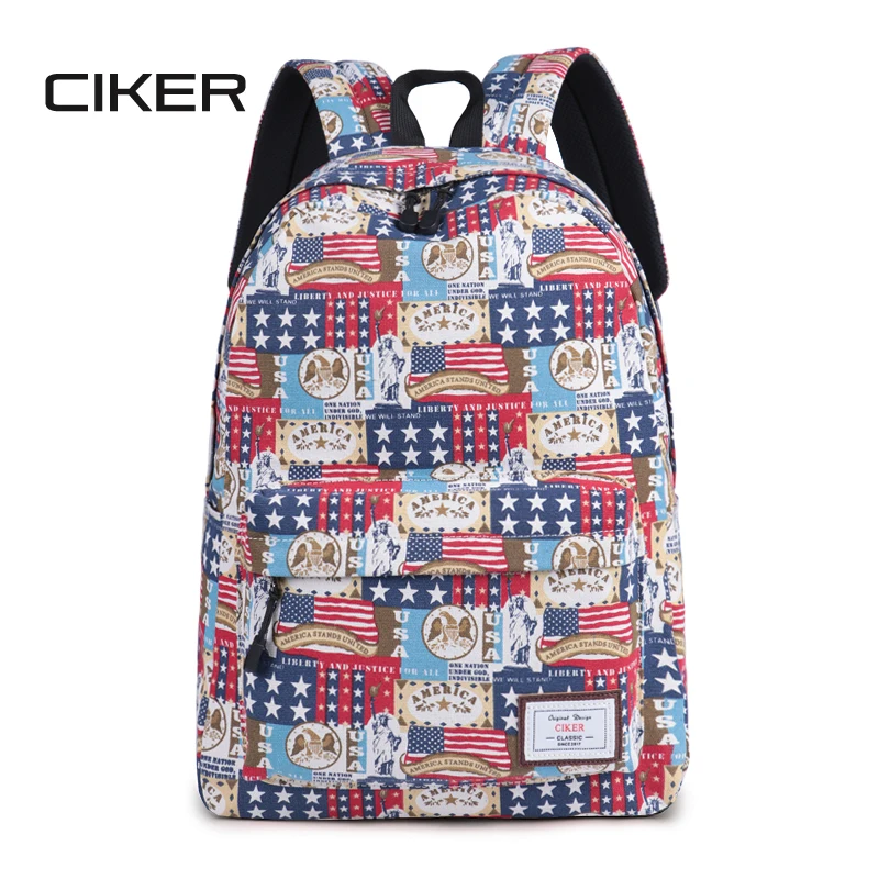 

CIKER New Fresh Women Backpack Canvas Rucksack School Bags Flag Pattern Printing Girls School Bags Knapsack Sac a dos Mochilas