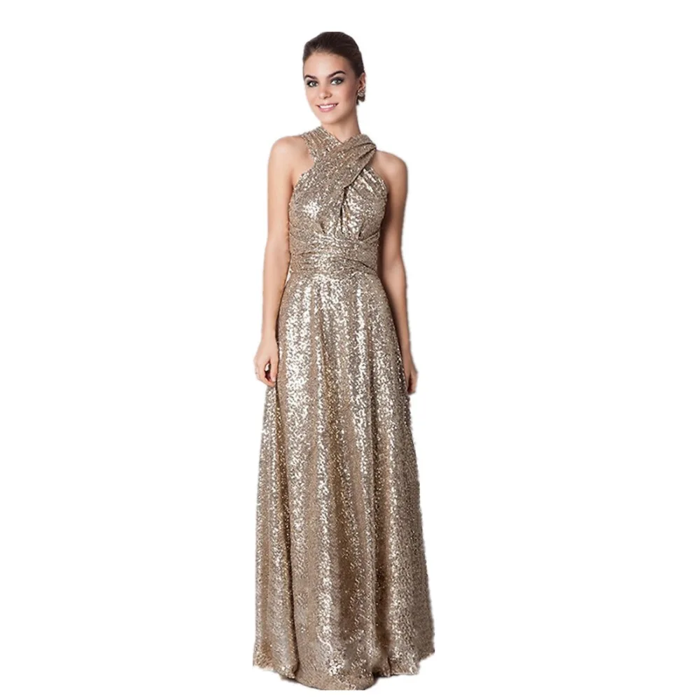 2017 Long Sequind Rose Gold/Champagne Bridesmaid Dresses Maid Of Honor