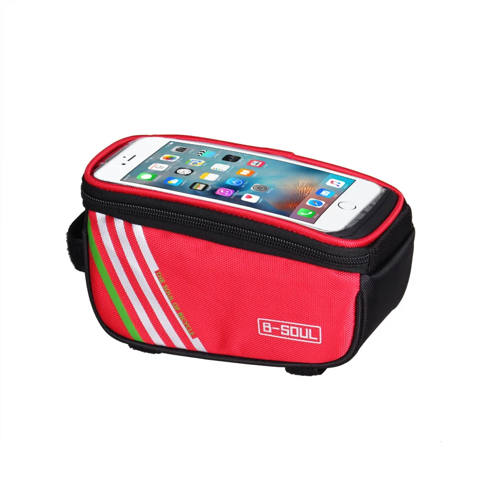 B-SOUL, 1,5 л/5,5 дюйма, велосипедная сумка, велосипедная сумка на переднюю раму, водонепроницаемая велосипедная сумка с сенсорным экраном, сумка для хранения трубок для мобильного телефона - Цвет: Black-Red