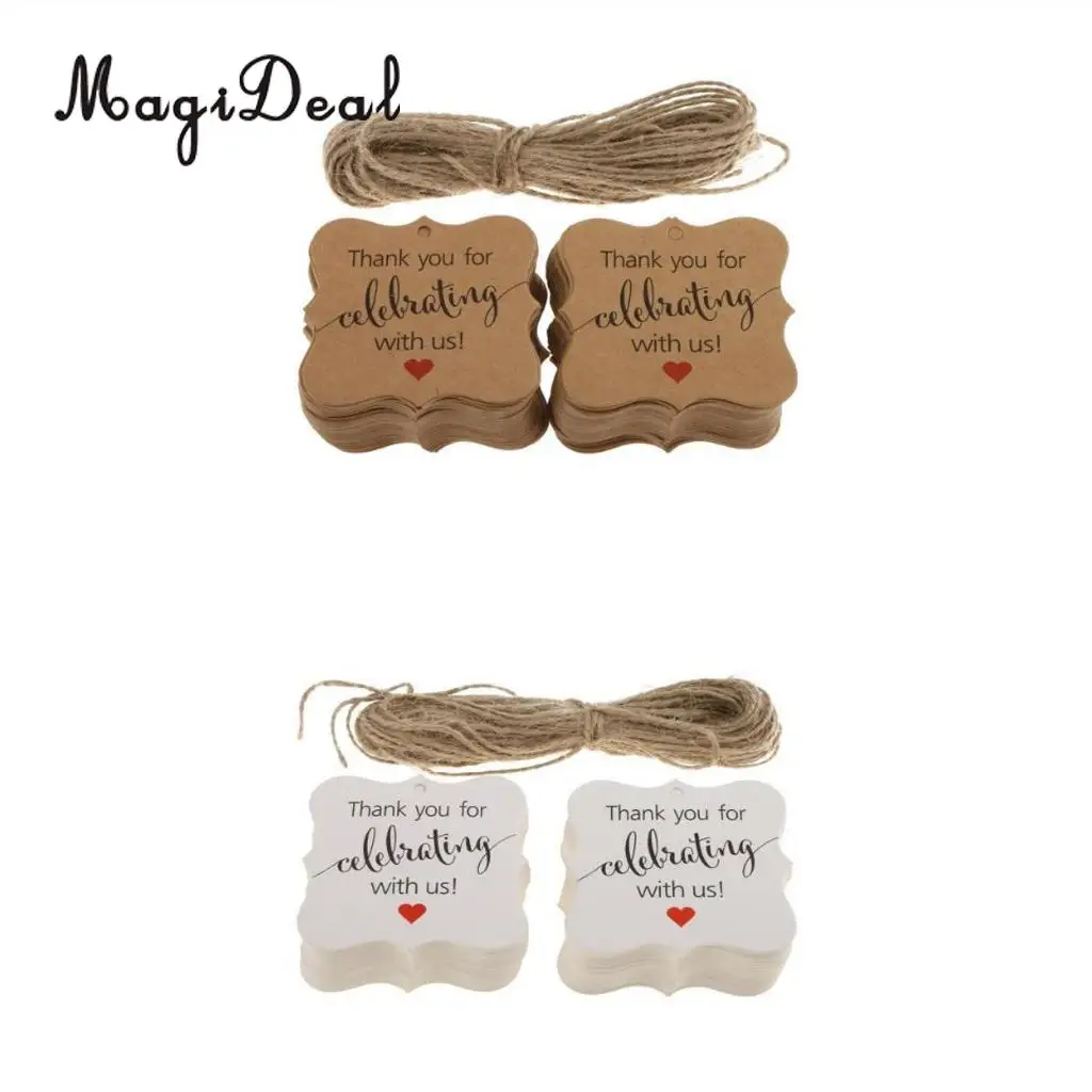 

MagiDeal Delicate 100Pcs Thank You DIY Craft for Celebrating With us Gift Tags Hanging Labels for Engagement Baby Shower Decor
