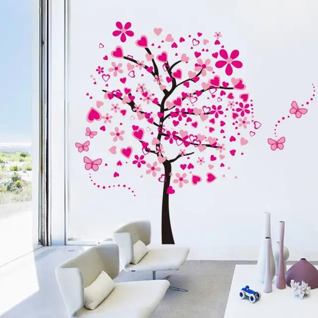Pink Cartoon Heart Tree Erfly Wall Stickers Removable Decals Pink Cartoon Heart Tree Erfly Wall Stickers Removable Decals Decor For S Kids Bed Room