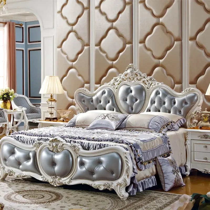 

High quality grey leather master bed room furniture bedroom set