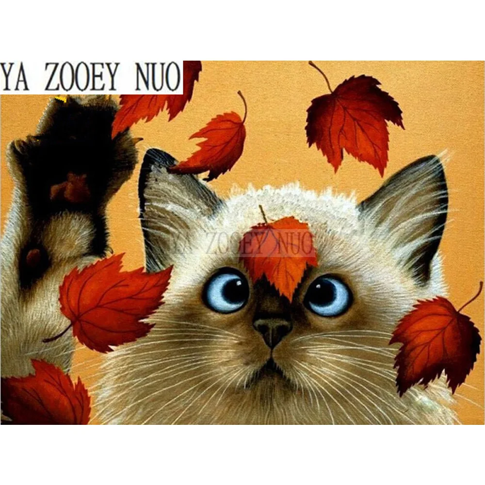 

YA ZOOEY NUO DIY Diamond Painting Cross Stitch Crystal Needlework Diamond Embroidery Full drill Decor Cats and leaves KL568
