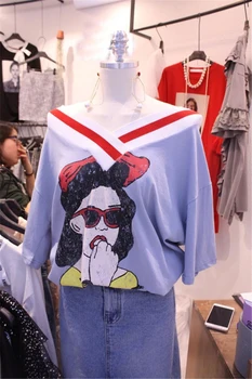 

Summer Short Sleeve T-shirts for Women 2018 New Girl Printed Loose V Neck Pullovers All-match Students Tops Casual Female Tees