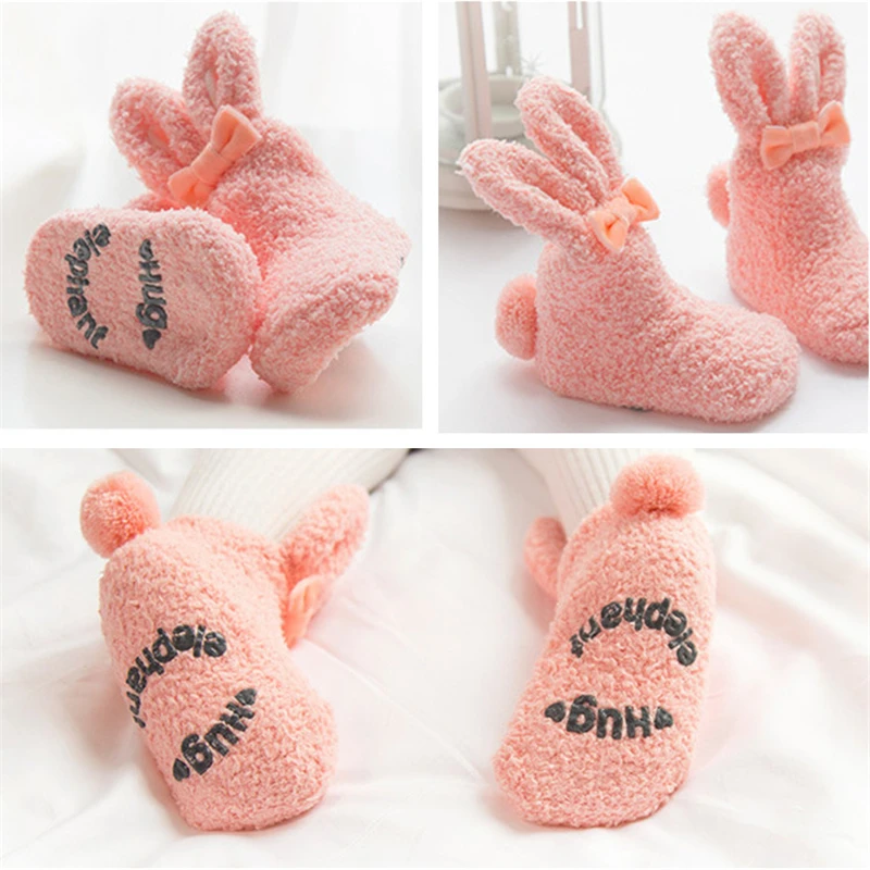Новинка г., осенне-зимние коралловые бархатные толстые милые детские носки с объемным рисунком кролика для девочек