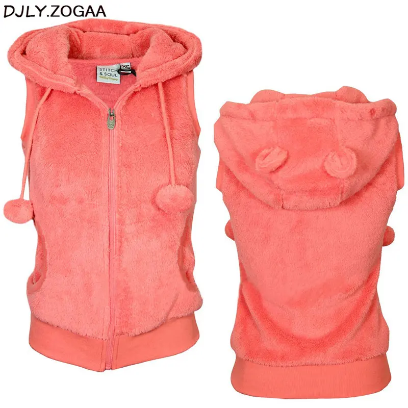 

Women Winter Warm Vests Coat Soft Fleece Hooded Outwear Female Fashion Casual Thicken Vest Jacket Solid Women Fur Vest Coat