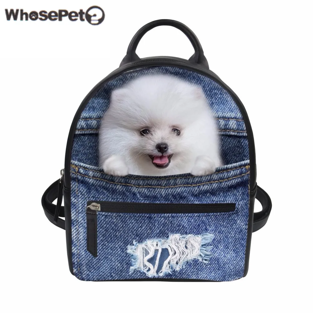 WHOSEPET Women Backpack Denim Cat Dog Print School Backpack for Kids