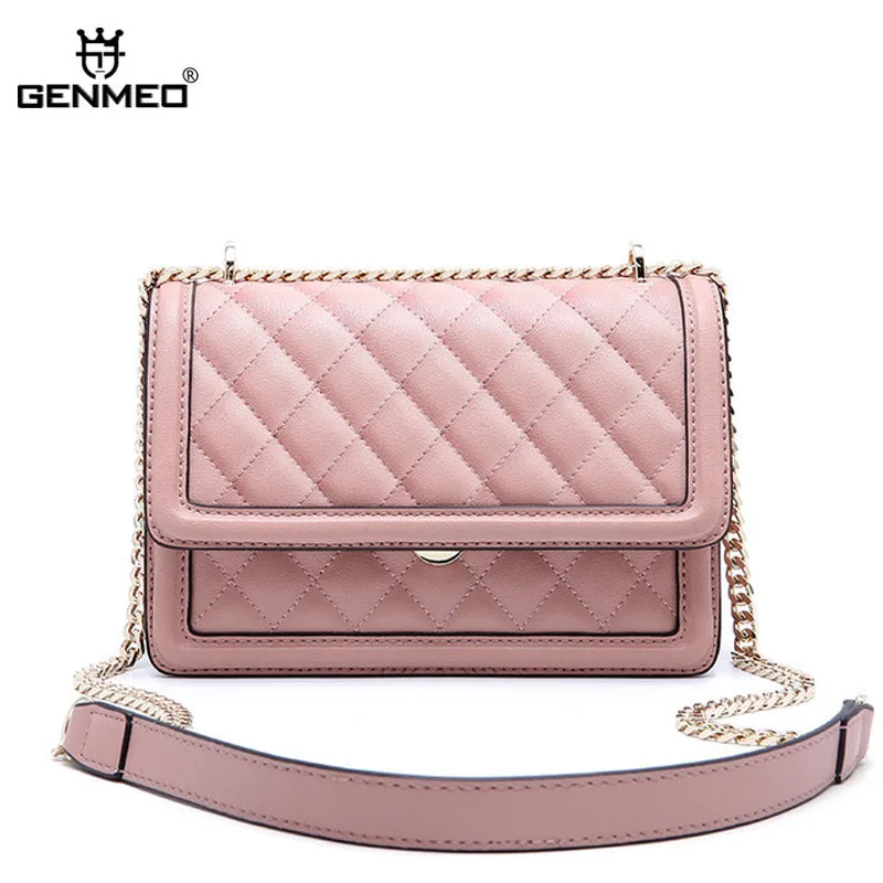 

GENMEO New Famous Design Cow Leather Handbag Women Genuine Leather Shoulder Bag with Chain Strap Female Luxury Bags Bolsa