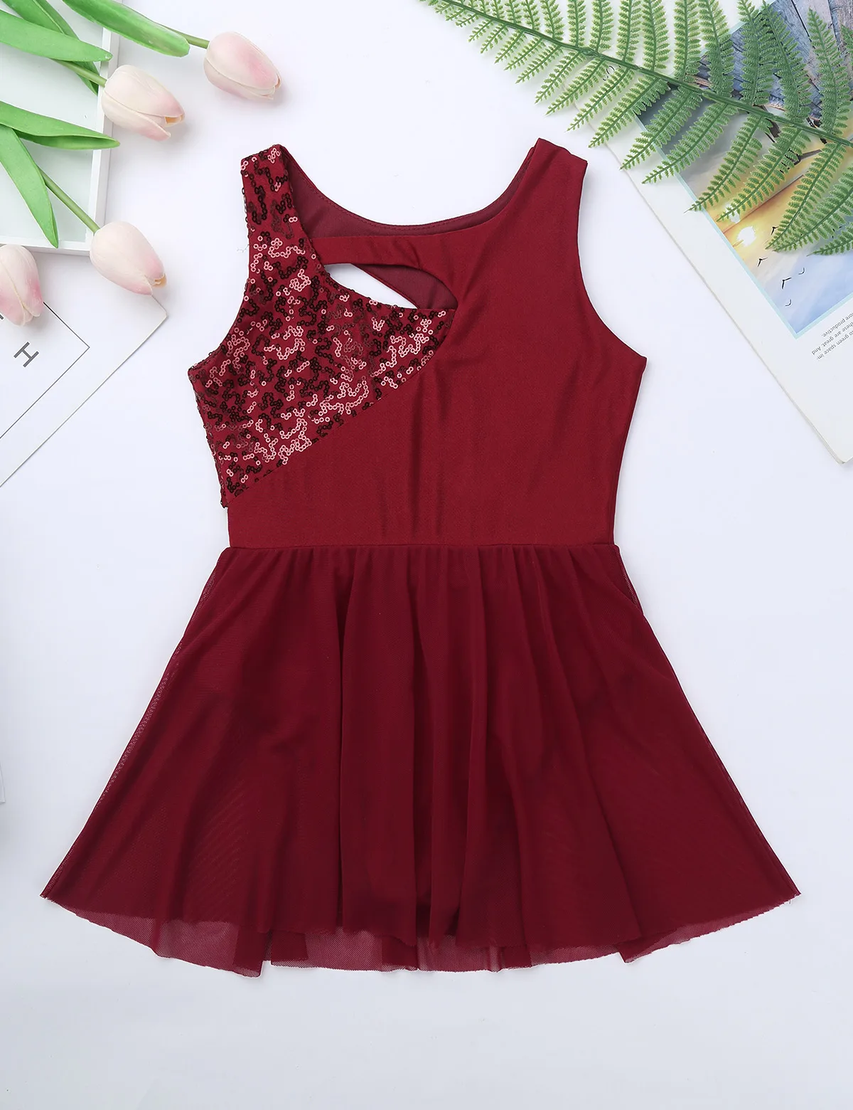 Kids Girls Ballerina Tutu Shiny Sequins Asymmetrical Figure Ice Skating Ballet Dress Gymnastics Leotard Lyrical Dance Costumes