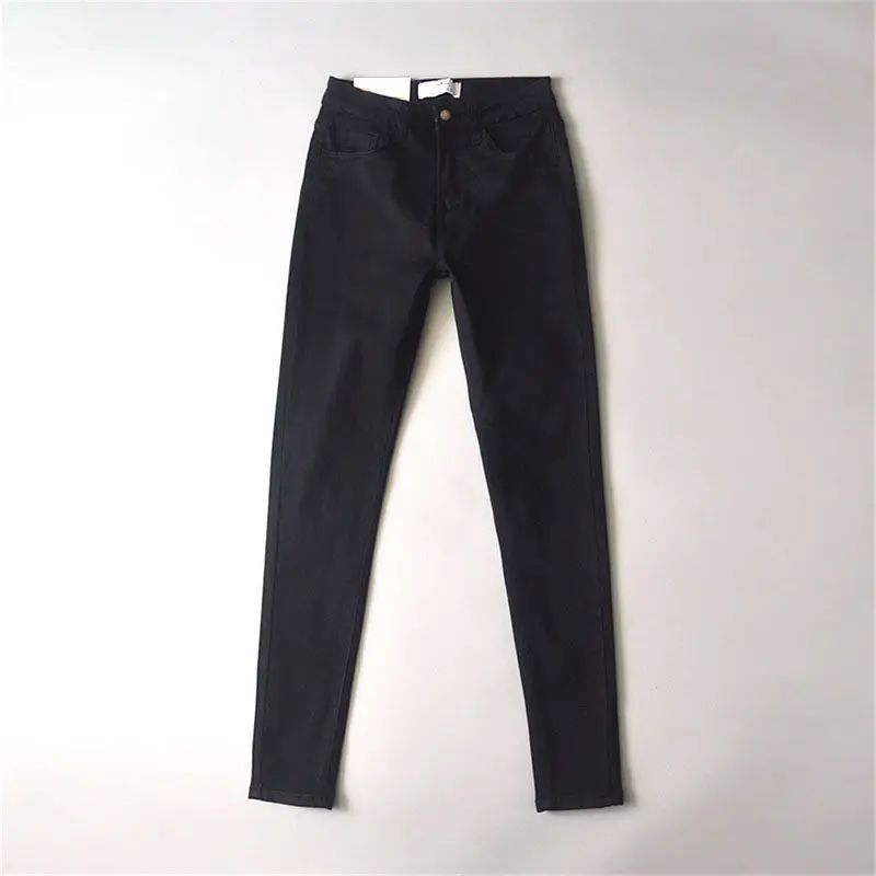 Осенние женские винтажные джинсы с высокой талией женские эластичные женские джинсовые брюки femme Повседневные узкие брюки весна - Цвет: black