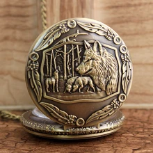 Волк гравировки кварцевые карманные часы цепь Ретро волк школы ожерелье часы Тигр 3D отделка под змею часы стимпанк для женщин мужчин подарок