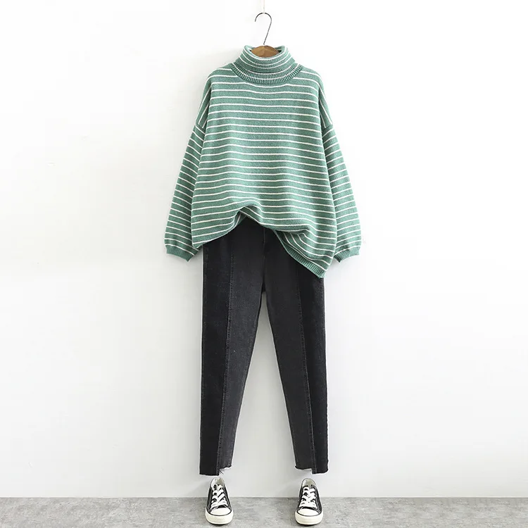 7 Colors Striped Turtleneck Sweater Women Casual Loose Long Sleeve Basic Sweaters Plus Size Pullovers SWM1261